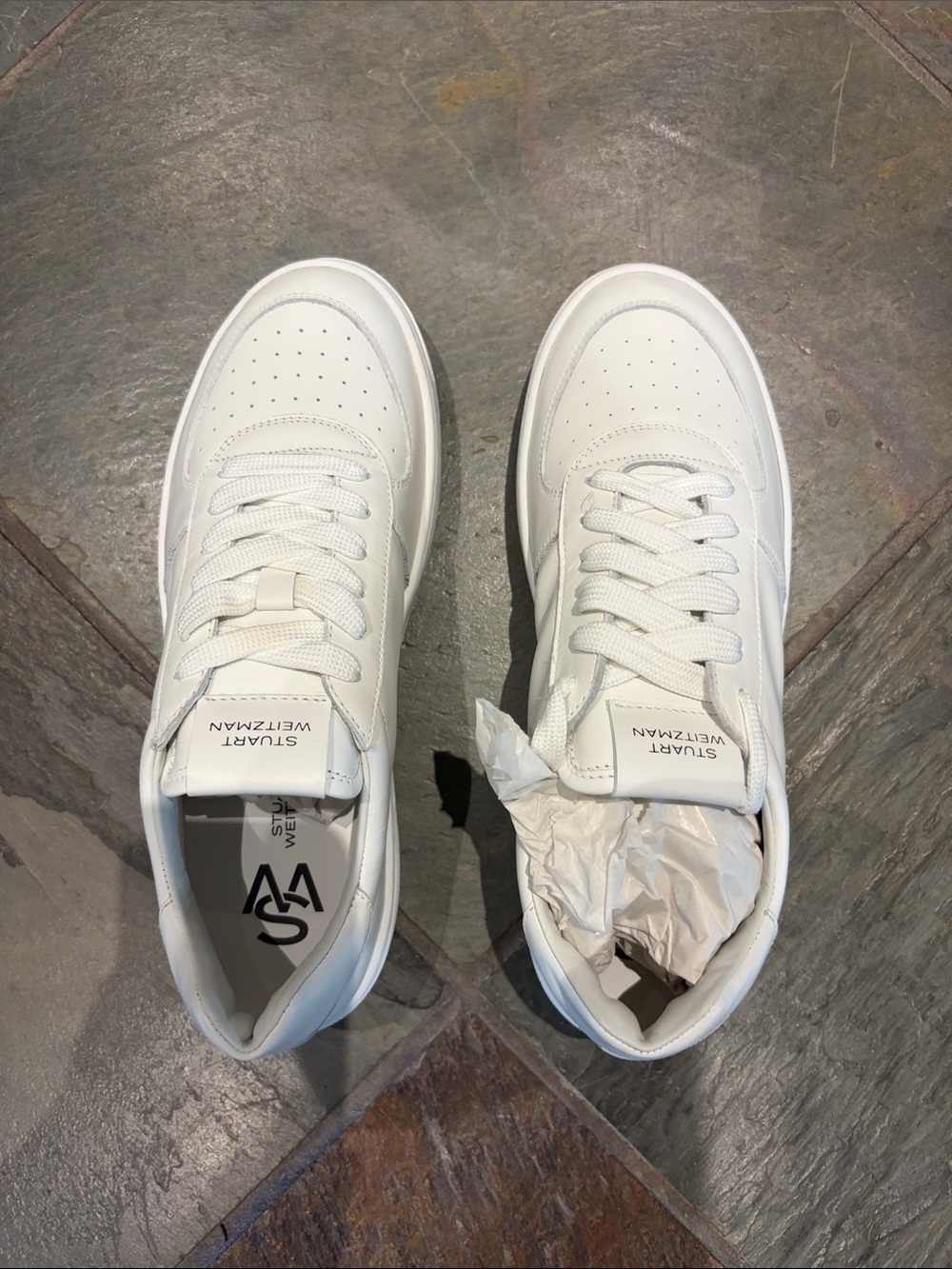 Stuart Weitzman White Leather Low-Top Sneakers